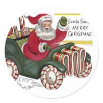 Vintage Santa in Car Christmas Sticker by KRWHolidays Vintage Santa in Car Christmas Sticker
