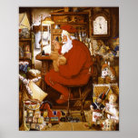 Vintage Santa in Workshop Card posters