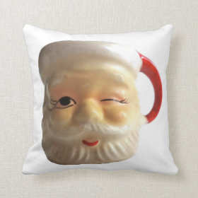 Vintage Santa Mug Christmas Throw Pillow (Winking)