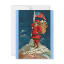 Vintage Santa on top of the WORLD ! invitations by MyOtherPlanet Vintage Santa on top of the WORLD ! invitations