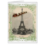 Vintage Santa over Paris Christmas Card
