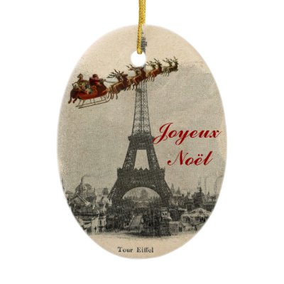 Vintage Santa over Paris Christmas Ornament