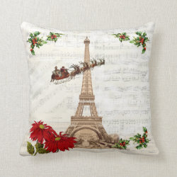 Vintage Santa over Paris Christmas Pillow