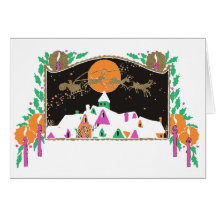 Vintage Santa Over Rooftops Card