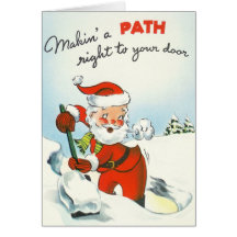Vintage Santa que traspala nieve Tarjeton