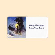 Vintage Santa Sleigh and Reindeer Gift Tag Label