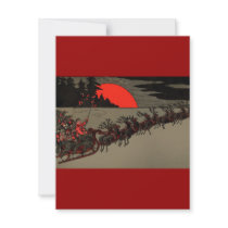 Vintage Santa Sleigh Red Moon Personalized Invitations