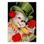 Vintage Santa Snowman Greeting Card