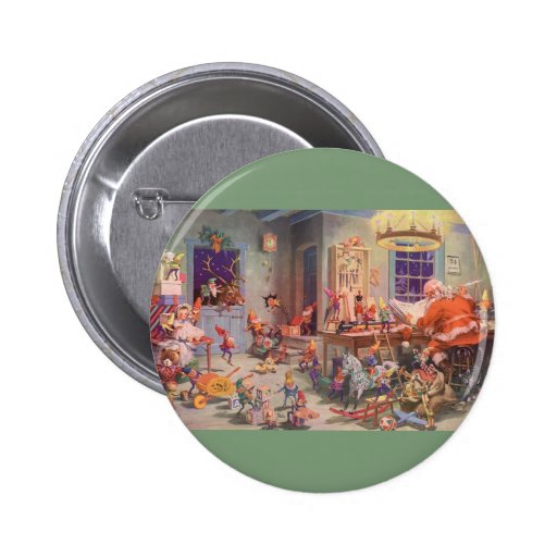 Vintage Santa's Workshop North Pole Elves and Toys Buttons