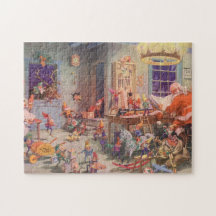 Vintage Santa's Workshop North Pole Elves and Toys Puzzle