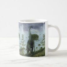 Vintage Sauroposeidon Dinosaur with Birds Flying Coffee Mugs