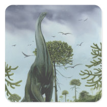 Vintage Sauroposeidon Dinosaur with Birds Flying Sticker