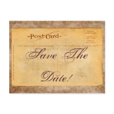 Vintage Save The Date! Damask Invitation Postcards