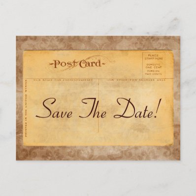 Vintage Save The Date! Damask Invitation Postcards