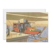 Vintage Science Fiction Airplane Helicopter Limo Custom Invite