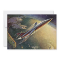Vintage Science Fiction Airplane Spaceship Earth Custom Invite