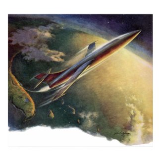 Vintage Science Fiction Airplane Spaceship Earth Poster