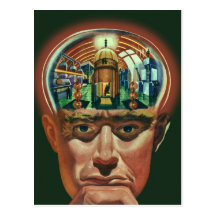 Vintage Science Fiction Alien Brain Exposing a Lab Postcards
