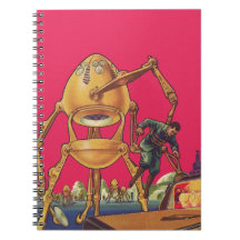 Vintage Science Fiction Alien Robot Holding Man Spiral Note Books