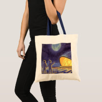 Vintage Science Fiction Aliens Blue Planet Moon Canvas Bags