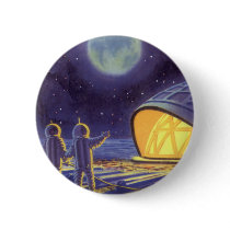 Vintage Science Fiction Aliens Blue Planet Moon Button
