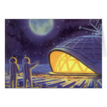 Vintage Science Fiction Aliens Blue Planet Moon Card