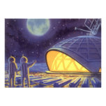 Vintage Science Fiction Aliens Blue Planet Moon Personalized Invites