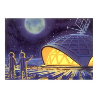 Vintage Science Fiction Aliens Blue Planet Moon Print