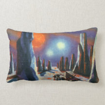 Vintage Science Fiction Aliens on a Foreign Planet Throw Pillows