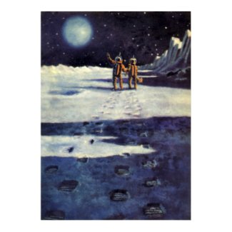 Vintage Science Fiction Aliens on the Moon Print