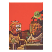 Vintage Science Fiction Aliens With Video Helmets Custom Announcements