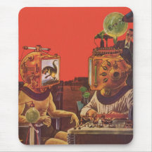 Vintage Science Fiction Aliens With Video Helmets Mouse Pad