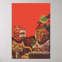 Vintage Science Fiction Aliens With Video Helmets Print