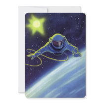 Vintage Science Fiction Astronaut on a Spacewalk Personalized Invites