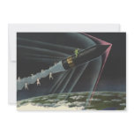 Vintage Science Fiction Astronaut Riding a Rocket Announcement