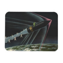 Vintage Science Fiction Astronaut Riding a Rocket Flexible Magnets