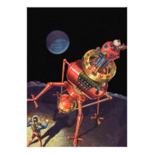 Vintage Science Fiction Astronaut with Alien Robot Invitation