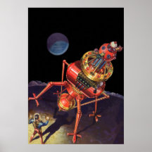 Vintage Science Fiction Astronaut with Alien Robot Print