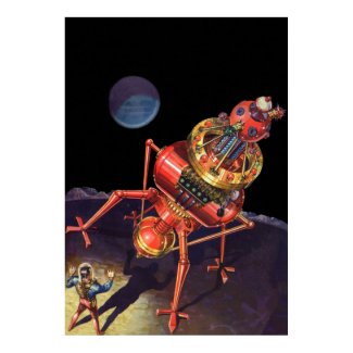 Vintage Science Fiction Astronaut with Alien Robot Print