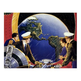 Vintage Science Fiction Astronauts Orbiting Earth Posters