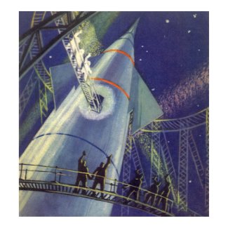 Vintage Science Fiction Astronauts Wave Goodbye Poster