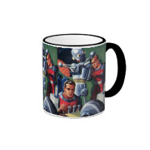 Vintage Science Fiction Astronauts with a Robot Mug