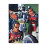 Vintage Science Fiction Astronauts with a Robot Post Card