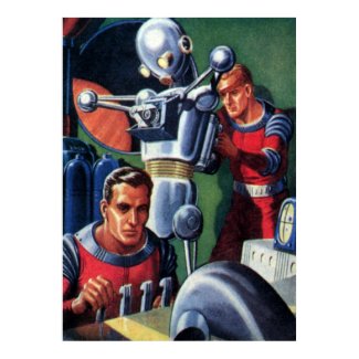 Vintage Science Fiction Astronauts with a Robot Print