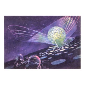 Vintage Science Fiction Glowing Orb with Aliens Posters
