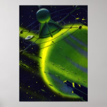 Vintage Science Fiction Green Planet w Spaceship Posters
