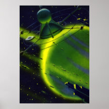 Vintage Science Fiction Green Planet w Spaceship Posters