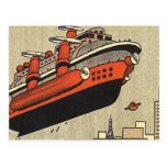 Vintage Science Fiction Helicopter Cruise Ship Post Card