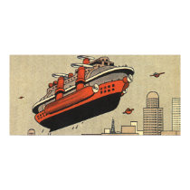 Vintage Science Fiction Helicopter Cruise Ship Poster