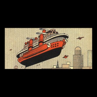Vintage Science Fiction Helicopter Cruise Ship Poster